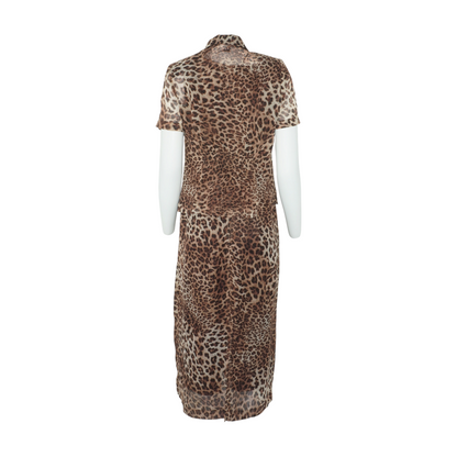 Brown Animal Print Skirt Set