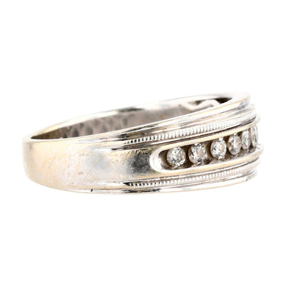 14K White Gold Round Channel Set Diamond Band With Milgrain Edging