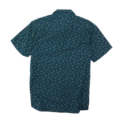 Teal Print Short Sleeve Button Down