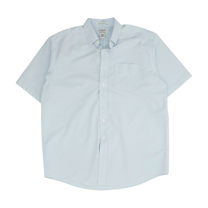 Blue Solid Short Sleeve Button Down