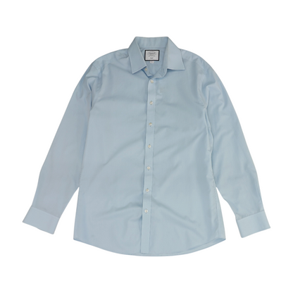 Blue Solid Long Sleeve Button Down