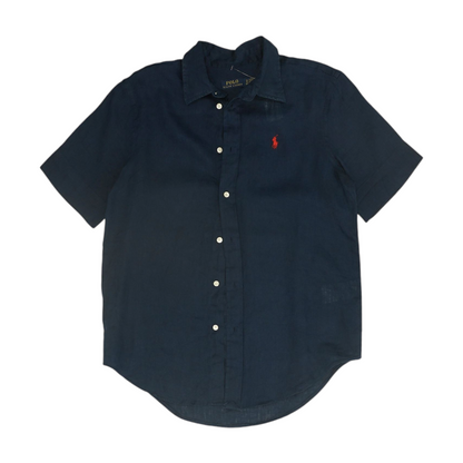 Blue Solid Short Sleeve Button Down