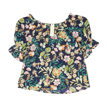 Navy Floral Short Sleeve Blouse