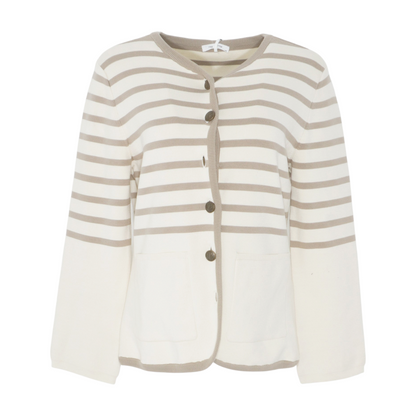 Beige Striped Cardigan Sweater