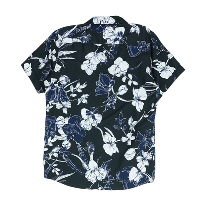 Black Floral Short Sleeve Button Down