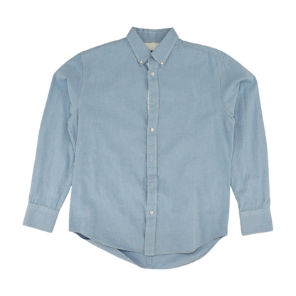 Blue Solid Long Sleeve Button Down