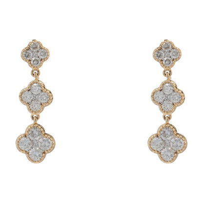1 Ct 14K Gold Three Tier Diamond Accented Clover Drop Earrings