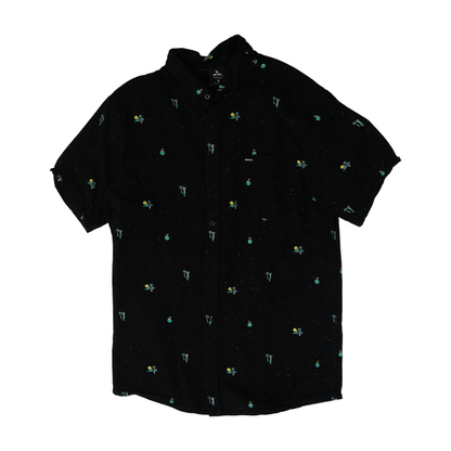 Black Print Short Sleeve Button Down