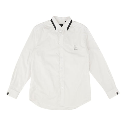 White Solid Long Sleeve Button Down