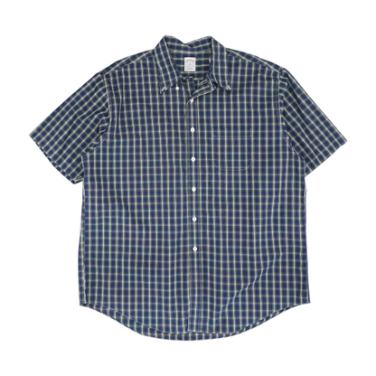 Navy Plaid Short Sleeve Button Down