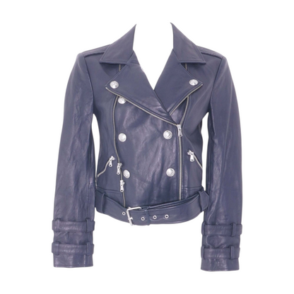 Navy 100% Lamb Leather Jacket