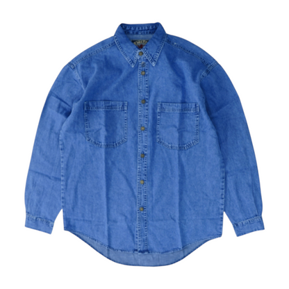 Blue Solid Long Sleeve Button Down