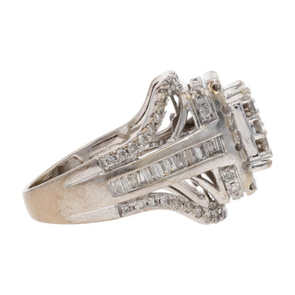 1 3/4 Ct 10K White Gold Round Diamond Cluster Center With Halo Engagement Ring