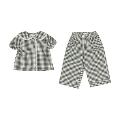 Beige Plaid Short Sleeve Set