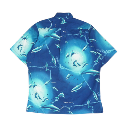 Blue Graphic Short Sleeve Button Down