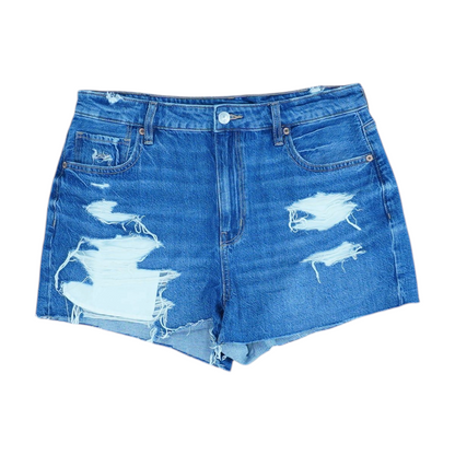 Blue Solid Denim Shorts