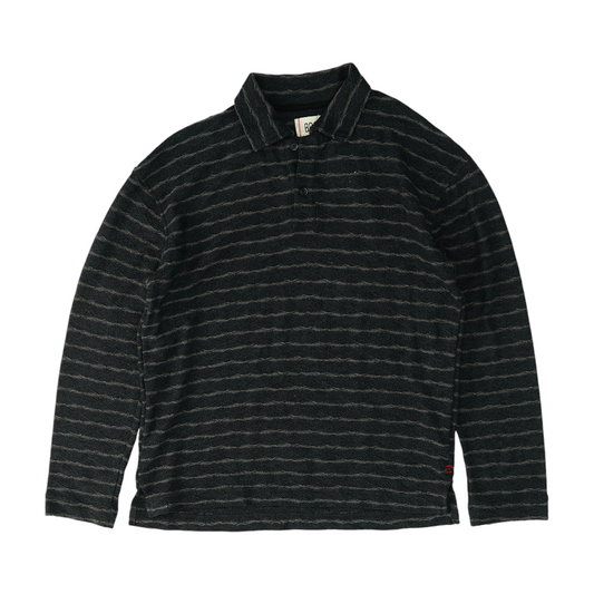 Charcoal Striped Long Sleeve Polo