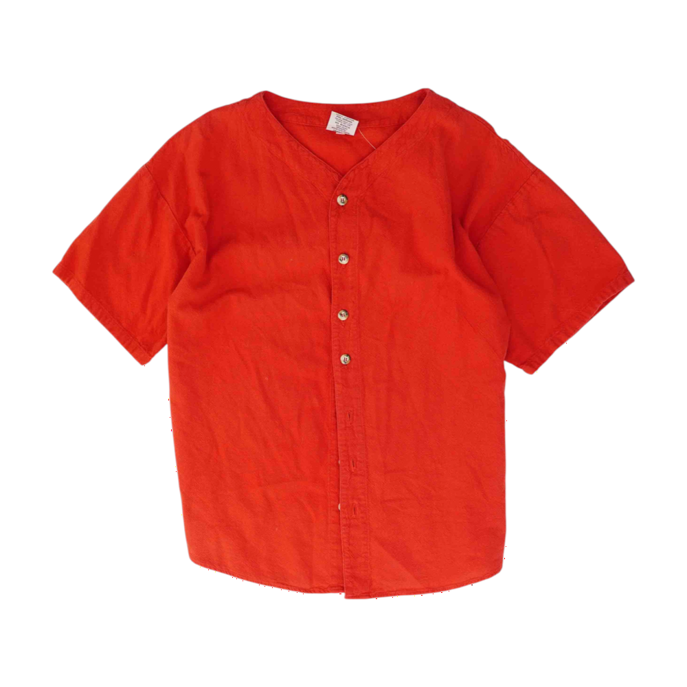 Red Solid Short Sleeve Button Down