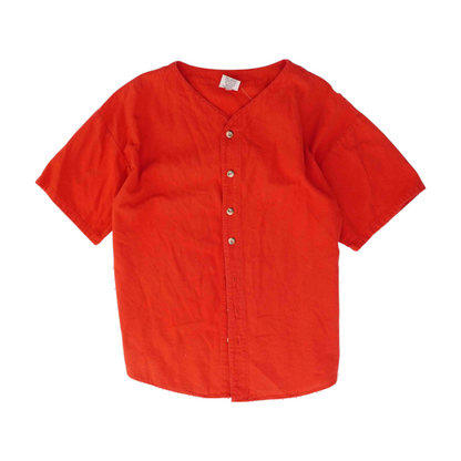 Red Solid Short Sleeve Button Down