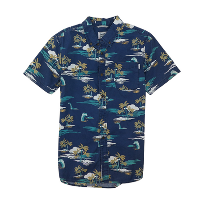 Blue Graphic Short Sleeve Button Down