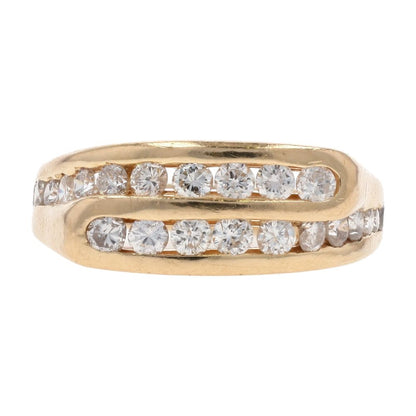 1 Ct 14K Gold Round Channel Set Diamond Two Row Bypass Band