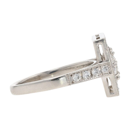 1.00 Ct Platinum Round Diamond Center Deco Style Square Cocktail Ring