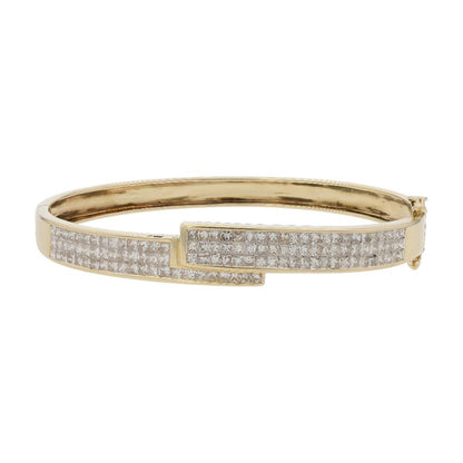 7 Ct 14K Gold Tension Set Princess Cut Diamond Hinged Bangle Bracelet