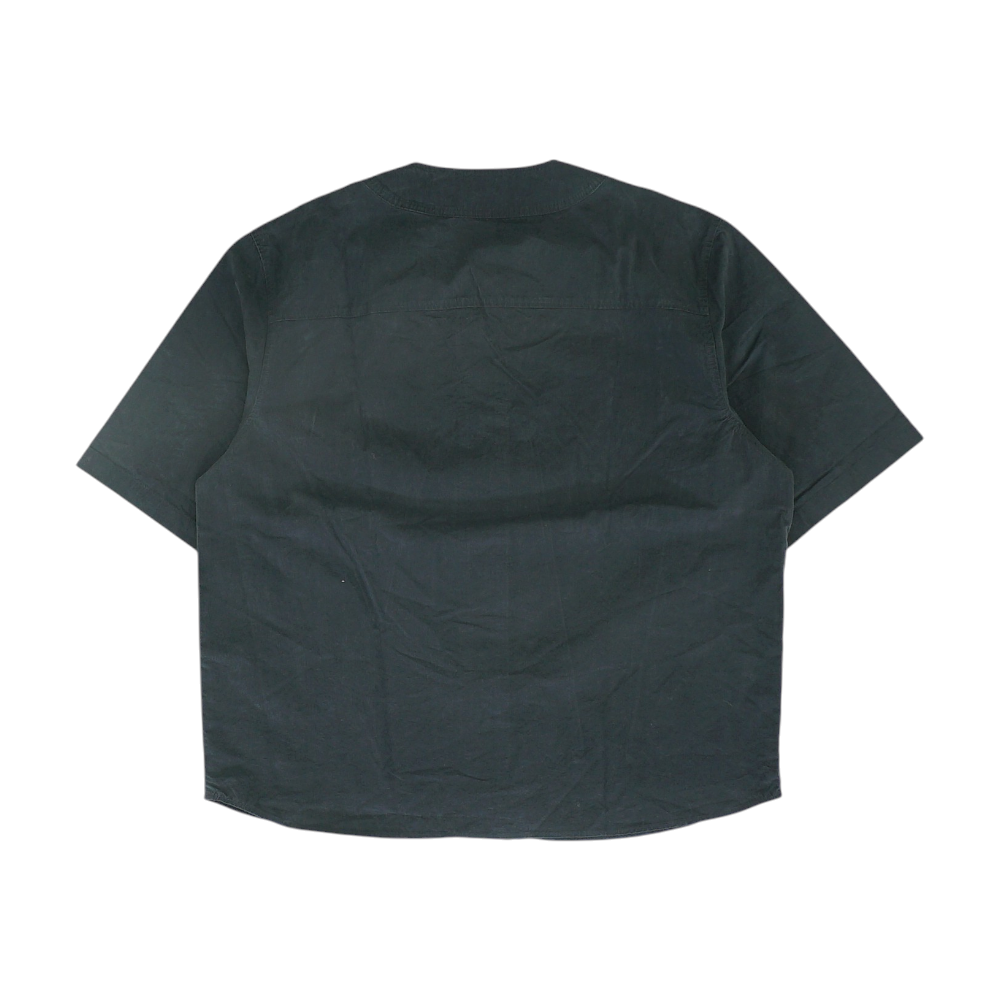 Black Solid Short Sleeve Button Down