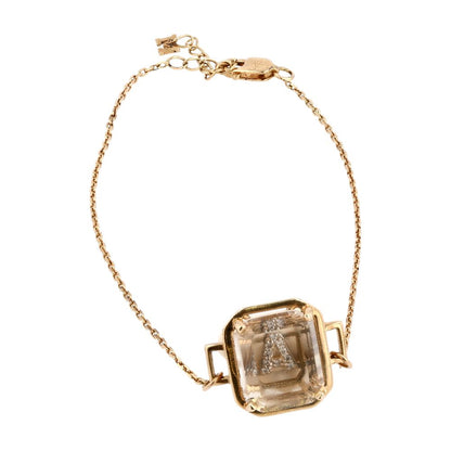 14K Gold Hidden Initial A Pave Diamond In Crystal Square Frame Link Bracelet