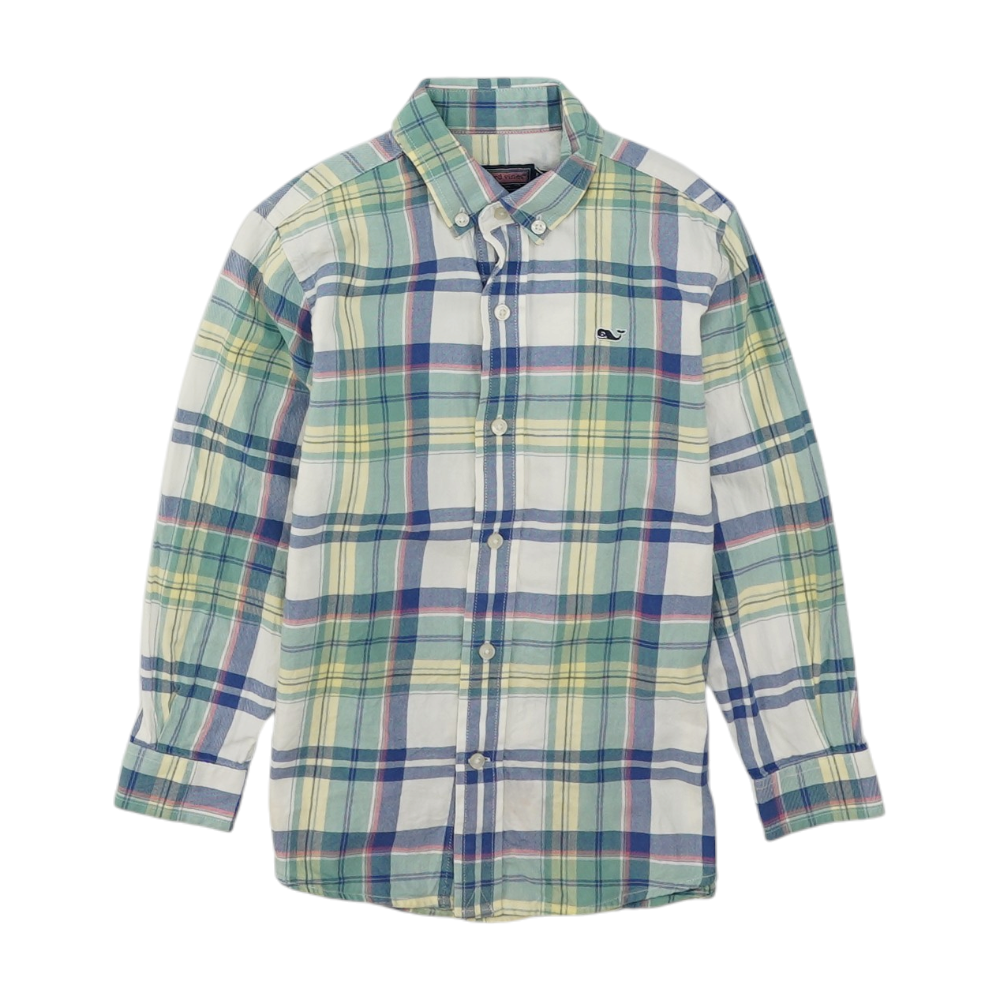 Green Plaid Long Sleeve Button Down