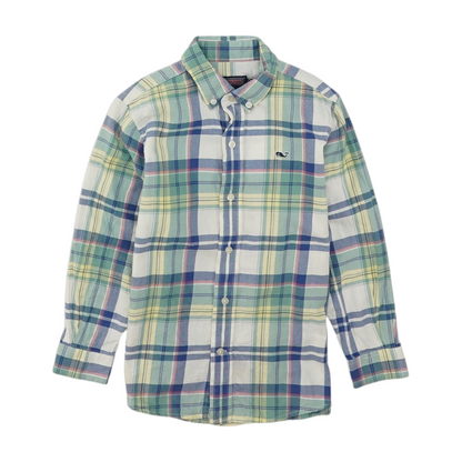 Green Plaid Long Sleeve Button Down