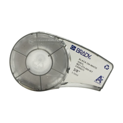 B-595 Black on White Vinyl 3/8" Label Tape