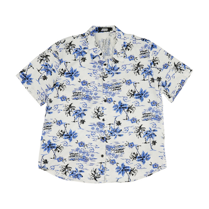 White Tropical Short Sleeve Button Down
