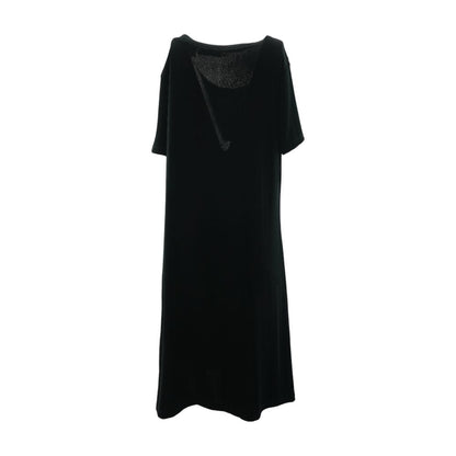 Vintage Black Solid Midi Dress