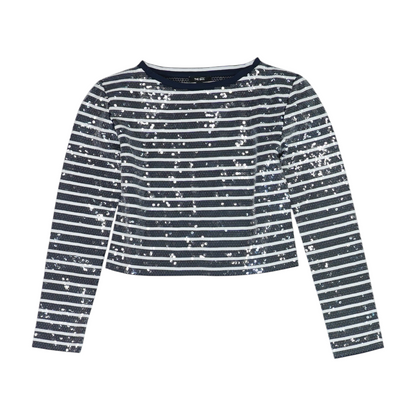 Navy Striped Cropped Blouse