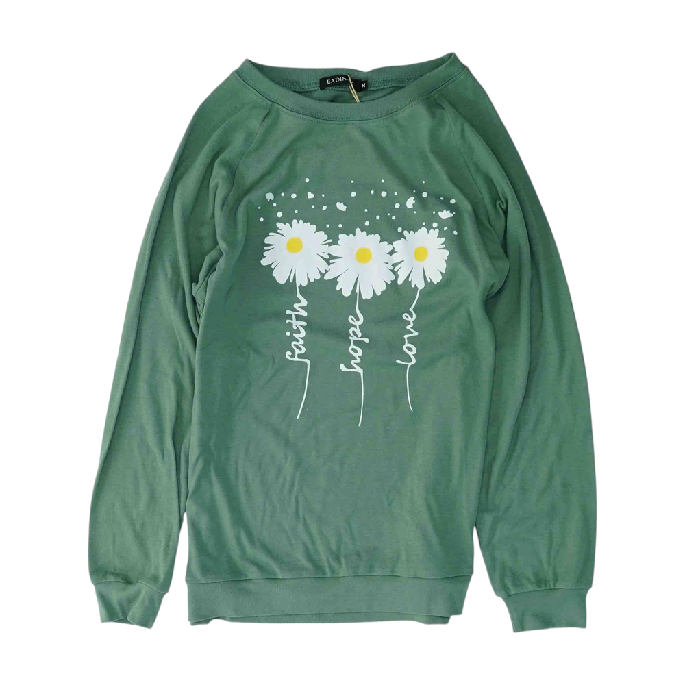 Green Floral Sweatshirt Pullover