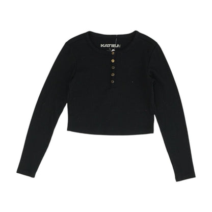 Black Solid Henley T Shirt