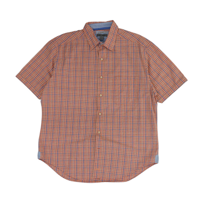 Orange Plaid Short Sleeve Button Down