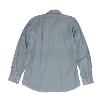 Blue Solid Long Sleeve Button Down