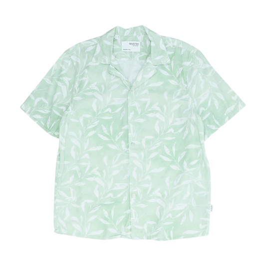 Green Floral Short Sleeve Button Down
