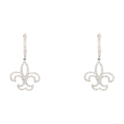 3/8 Ct 14K White Gold Diamond Fleur-de-lis Dangle Earrings