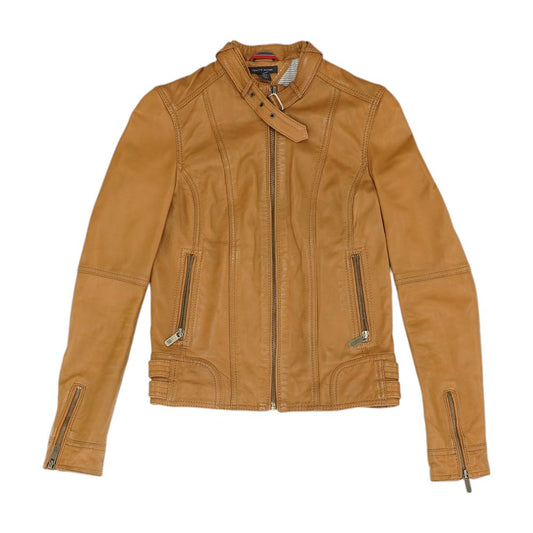Brown Solid Leather Jacket