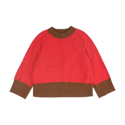 Red Color Block Pullover Sweater