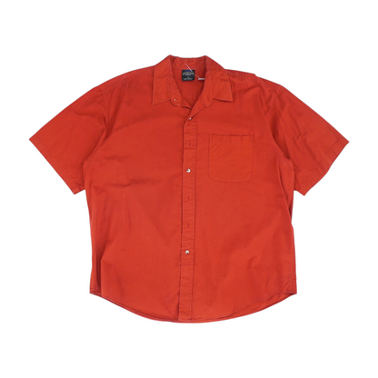 Red Solid Short Sleeve Button Down