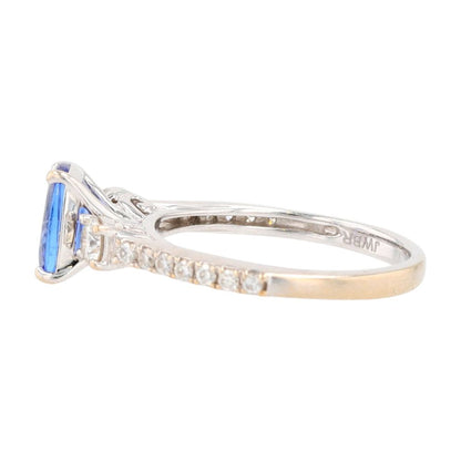 14K White Gold Oval Purple Solitaire With Diamond Accents Ring