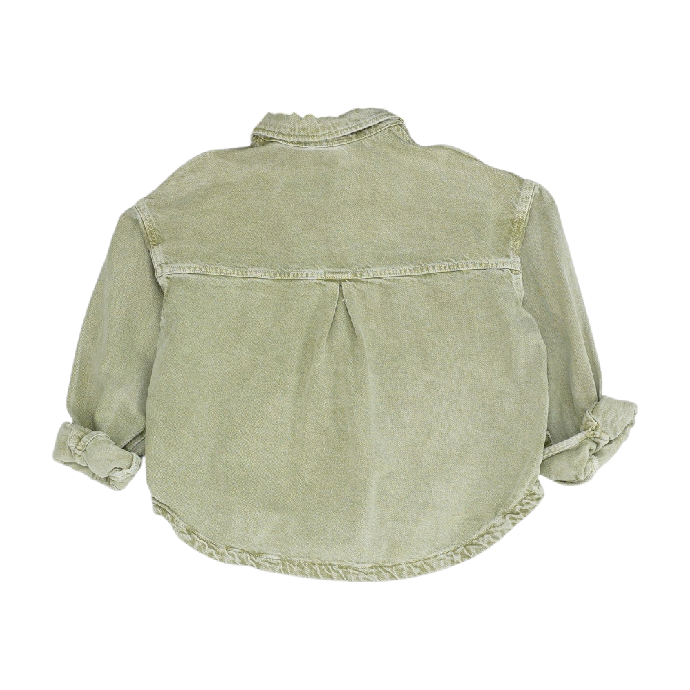 Green Solid Denim Jacket