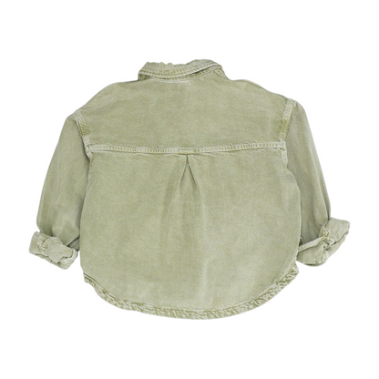 Green Solid Denim Jacket
