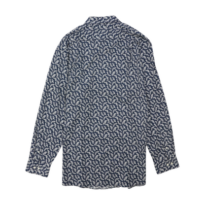 Navy Print Long Sleeve Button Down