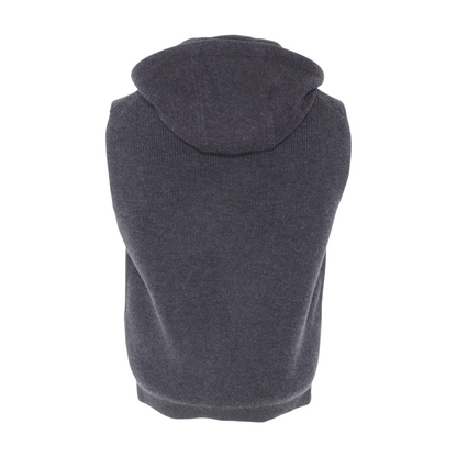 2025 Anthracite Gray Wool-Cashmere Blend Hooded Full-Zip Vest
