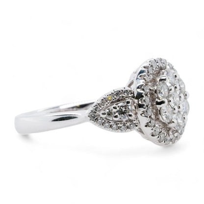 14K White Gold Round Diamond Clusters And Halo Ring